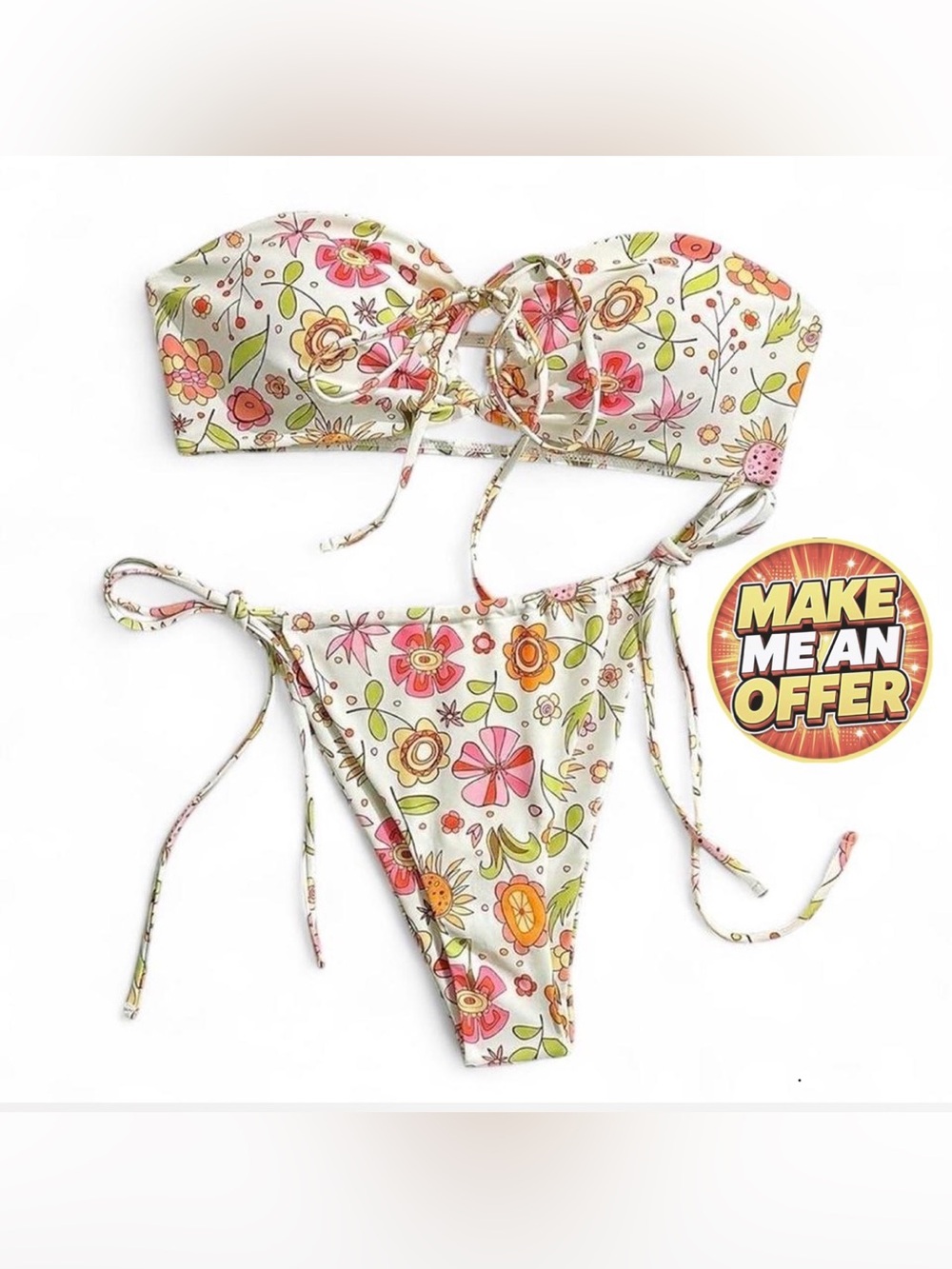 Brand New Floral Strapless (Bandeau) Bikini - SZ L